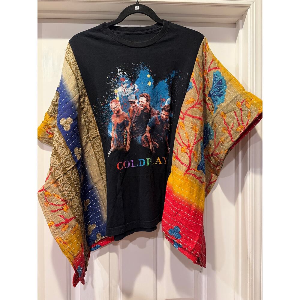 Coldplay Upcycled Kantha Tunic Top Shirt OS Handmade Boho